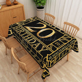 Lofaris Happy 20th Birthday Tablecloth in Black and Gold Elegant Party Decorations for Milestone Celebration